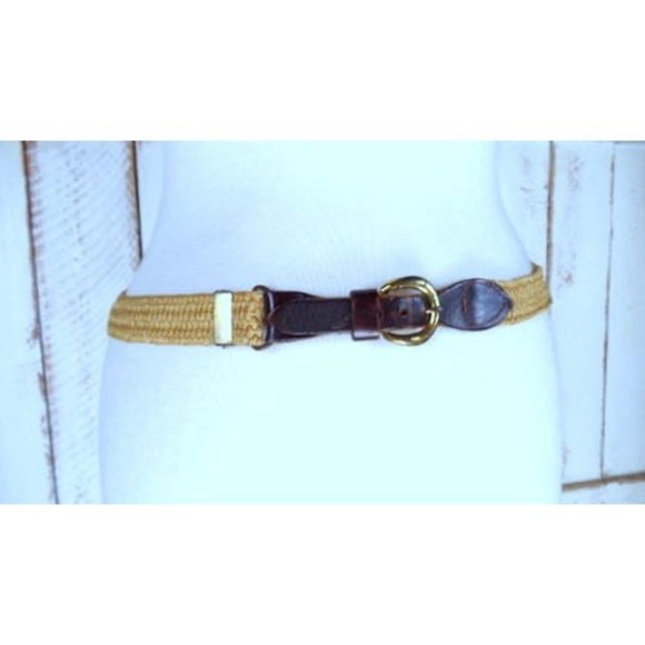 Vintage tan/light brown elastic stretch chord skinny belt/woven jute twine chord - Picture 3 of 5